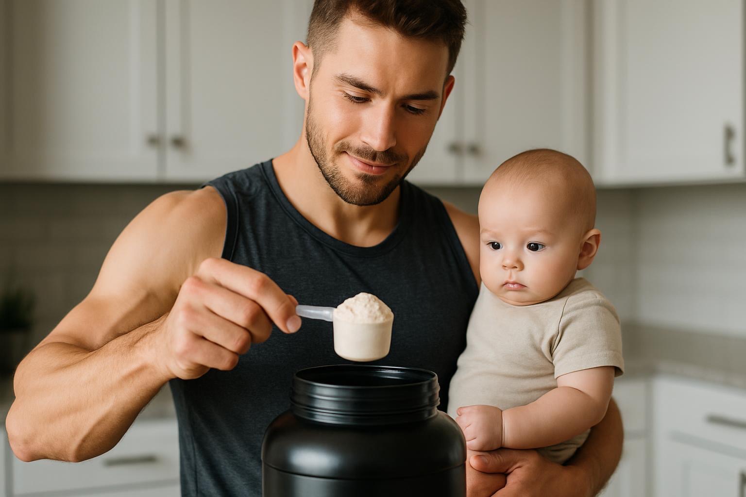 A fit new dad scooping protein powder
